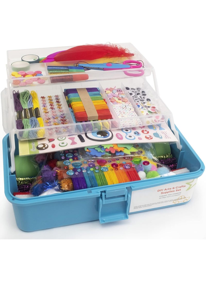 Capstro Kids DIY Arts & Crafts Supplies Kit – 1000+ Pcs Blue Craft Materials Box with Pom Poms, Felt Shapes & Twist Sticks | Creative Art Set for Hands-On Craft Play - Image 1